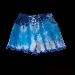 Vintage Tie Dye Upcycled Riders Hand Dyed Blue Distressed Shorts Sz S